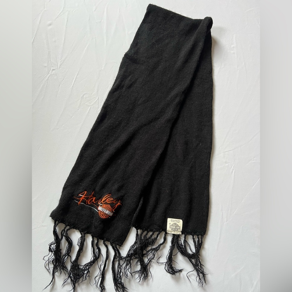 Vintage Harley Davidson script spell out black and orange scarf